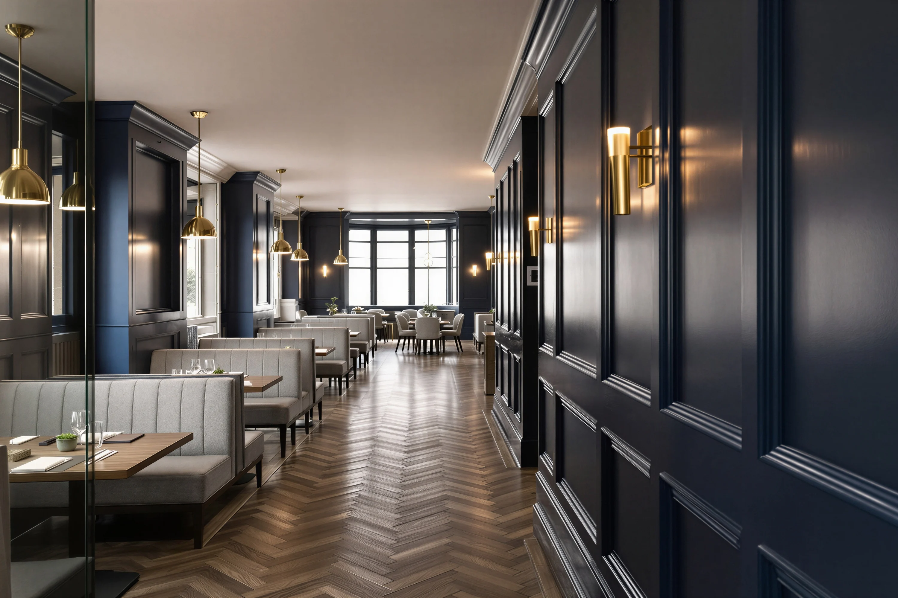 A visualisation of the stripped-back room finished as a restaurant